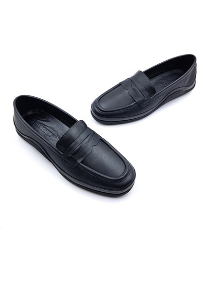 B260700 Iç Dış Hakiki Yumuşak Deri Kadın Siyah Renk Makosen Ayakkabı
