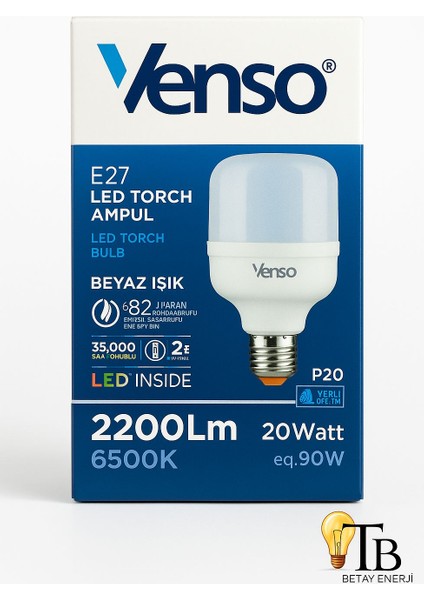 E27 LED Torch Ampul | 20W | 2200 Lm | 6500K Beyaz Işık