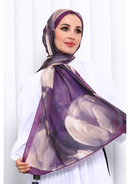 Mor Desenli Soft Dijital Şal