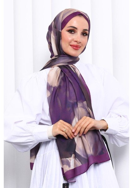 Mor Desenli Soft Dijital Şal modelleri