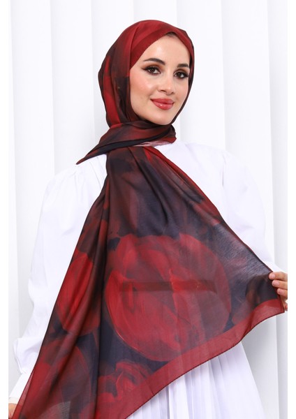 Bordo Desenli Soft Dijital Şal
