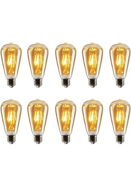 ST64 Flamanlı Rustik 4W LED Ampul 10'lu Dekoratif Vintage Aydınlatma Amber Rengi ST64 10LU