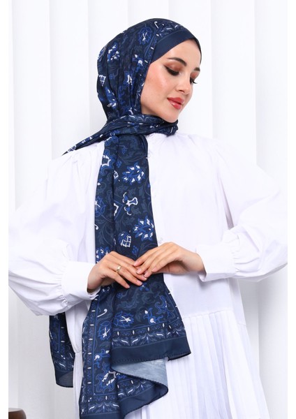 Lacivert Desenli Soft Dijital Şal modelleri