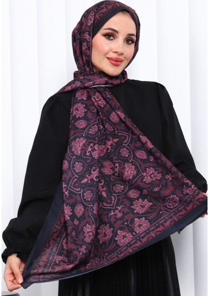 Bordo Desenli Soft Dijital Şal