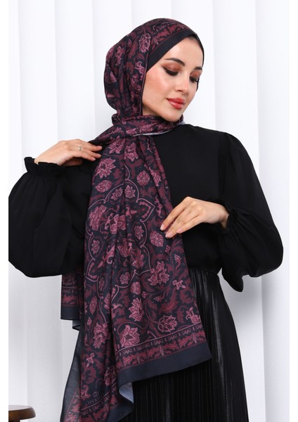 Bordo Desenli Soft Dijital Şal modelleri