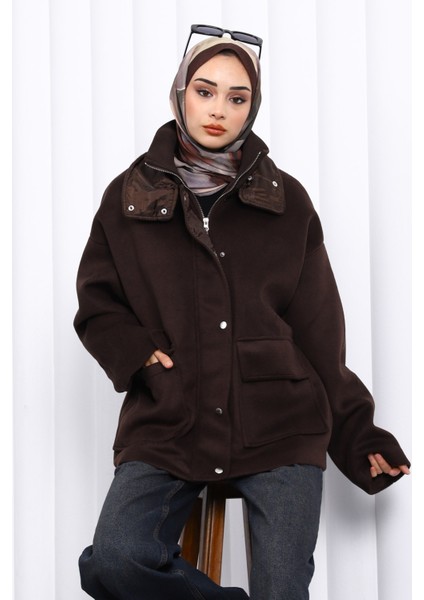 Kahverengi Fermuarlı Astarlı Oversize Kaşe Ceket fiyatları