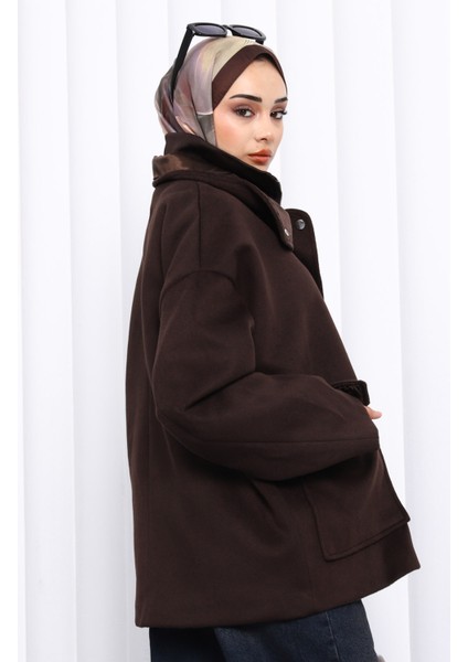 Kahverengi Fermuarlı Astarlı Oversize Kaşe Ceket fırsatları