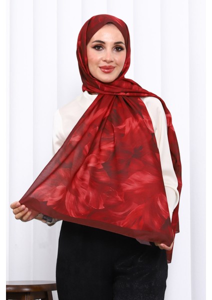 Bordo Desenli Soft Dijital Şal