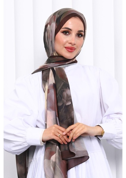 Kahverengi Desenli Soft Dijital Şal modelleri