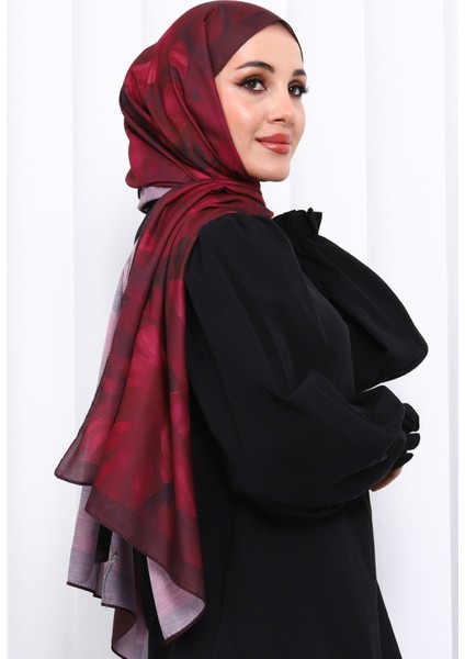 Mürdüm Desenli Soft Dijital Şal modelleri