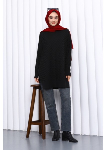 Siyah Bisiklet Yaka Soğuk İplik Triko Tunik fiyatları