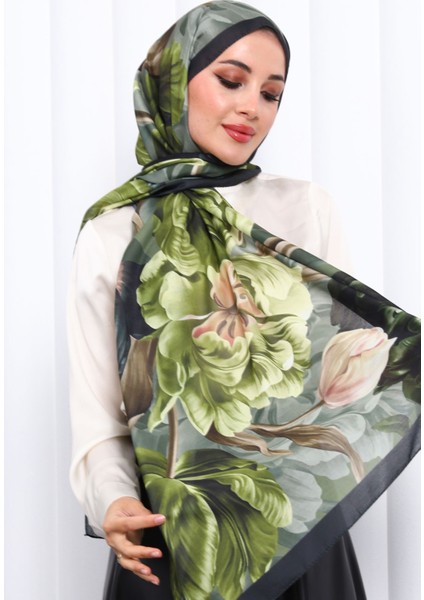 Yağ Yeşili Desenli Soft Dijital Şal
