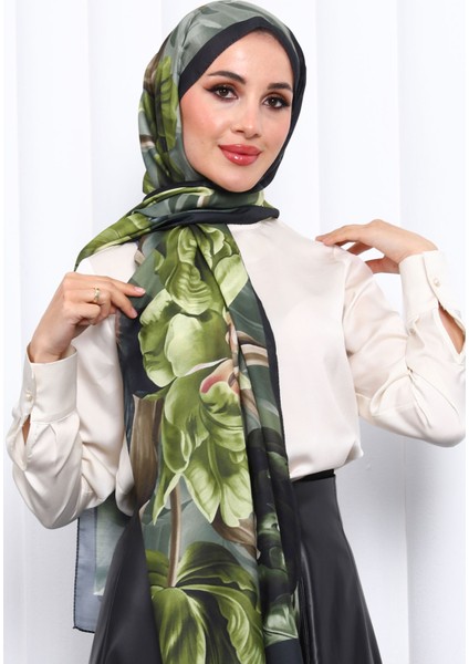 Yağ Yeşili Desenli Soft Dijital Şal modelleri