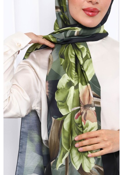 Yağ Yeşili Desenli Soft Dijital Şal fırsatları