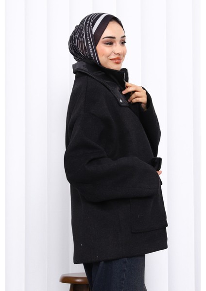 Siyah Fermuarlı Astarlı Oversize Kaşe Ceket fırsatları