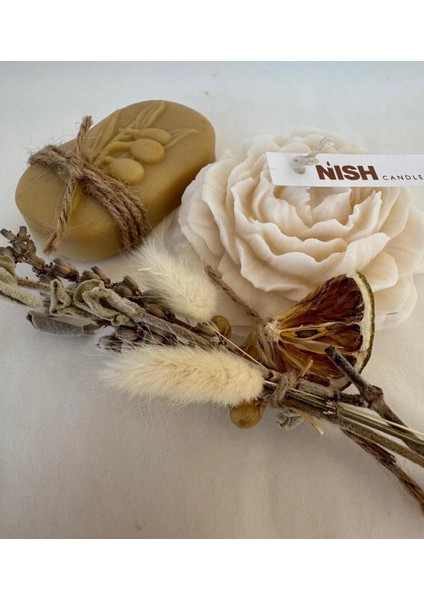 Doğal Şıklık Hediye Seti Şakayık Mum, Yoğurt Sabunu ve Kuru Çiçek Demeti Öğretmenler Günü Hediyesi fırsatları