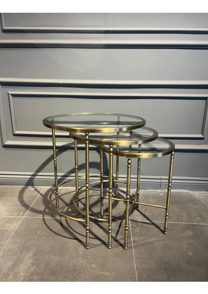 Torna Detaylı 3'lü Pirinç Eskitme Zigon Sehpa modelleri