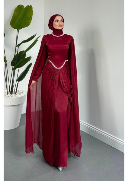 Maelis Beli ve Boynu Taşlı Abiye Bordo fiyatları