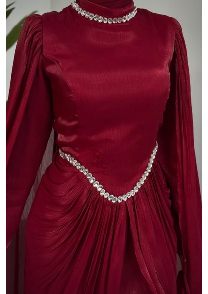 Maelis Beli ve Boynu Taşlı Abiye Bordo fırsatları