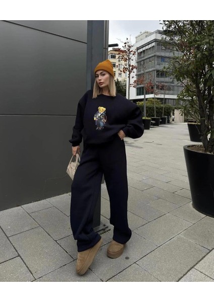 Bisiklet Yaka Üç Iplik Sweat Takım - Siyah