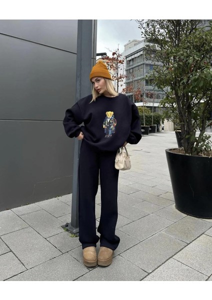 Bisiklet Yaka Üç Iplik Sweat Takım - Siyah