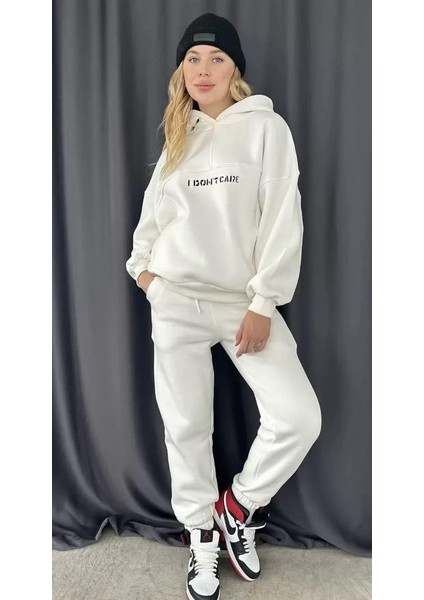 Nakış Işlemeli Üç Iplik Sweat Takım- Beyaz