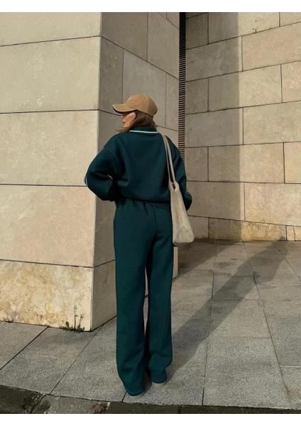 Üç Iplik Yakalı Sweat Baggy Pantalonlu Takım - Yeşil modelleri