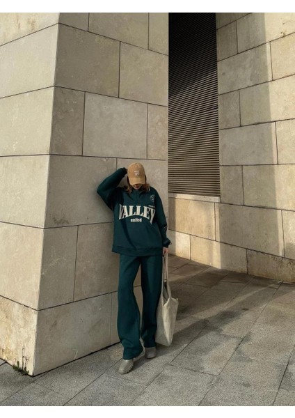 Üç Iplik Yakalı Sweat Baggy Pantalonlu Takım - Yeşil