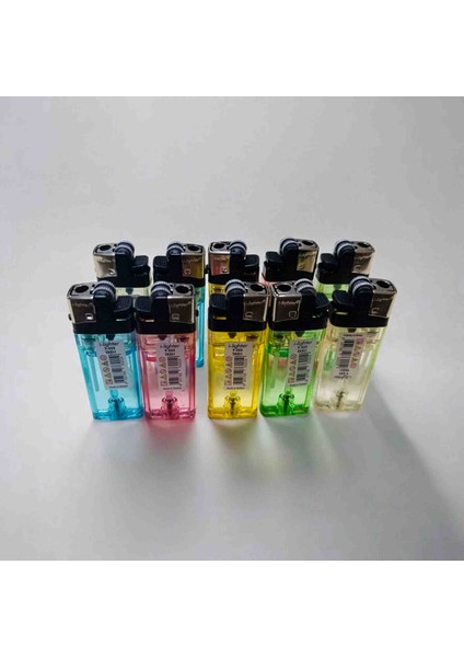 Taşlı Büyük Boy Çakmak Şeffaf 10 Adet Doldurulabilir