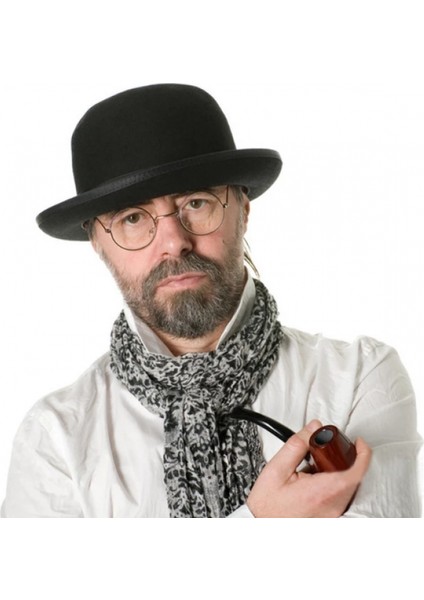 - Siyah Renk Yetişkin Boy Retro Bowler Derby Şapkası 58 cm