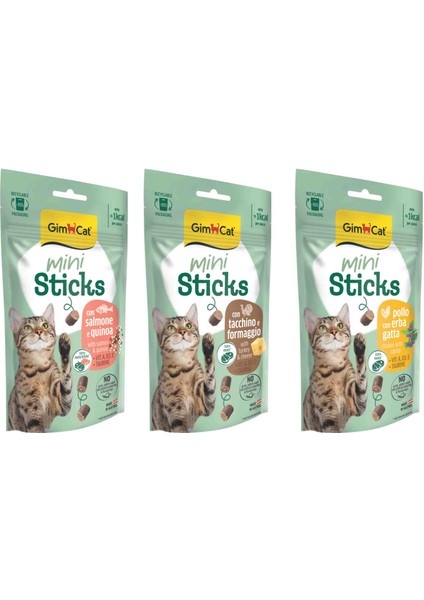 Mini Stick Ödür Çubukları 3'lü Set (Hindi-Peynir, Tavuk-Kedi Otu, Somon-Kinoa)