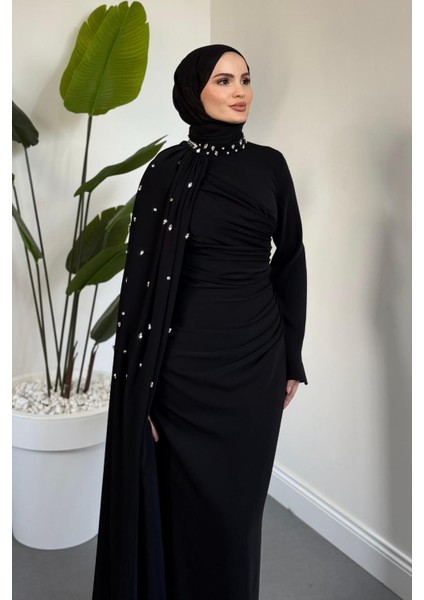 Astana Yandan Taşlı Abiye Siyah modelleri