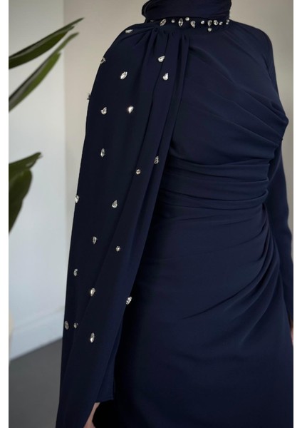 Astana Yandan Taşlı Abiye Lacivert indirimleri