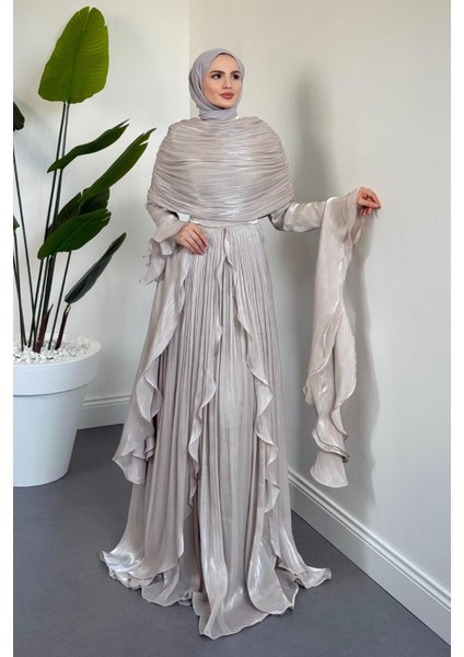 Naruna Pelerinli Fırfırlı Abiye Taş