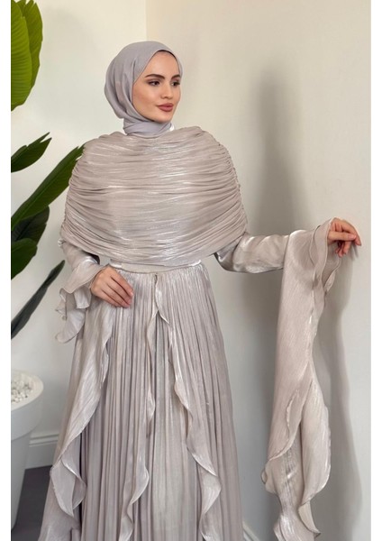 Naruna Pelerinli Fırfırlı Abiye Taş fiyatları