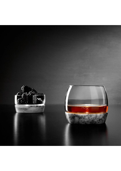 Chill Mermer Altlıklı Kristal Cam Viski Bardağı ve Çerezlik Seti - Özel Tasarım Sunum Takımı