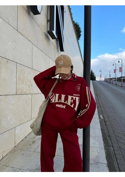 Üç Iplik Yakalı Sweat Baggy Pantalonlu Takım - Bordo