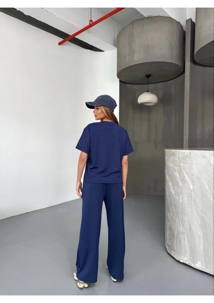 Osy Modal Yumuşak Dokulu Kumaş Kısa Kollu Bluz Rahat Pantalon Ikili Takım- Lacivert fiyatları