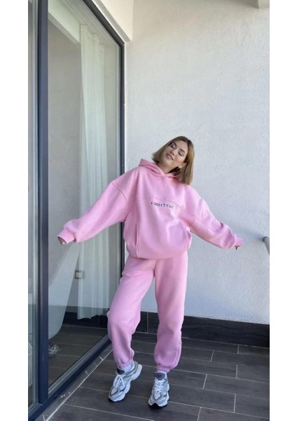 Nakış Işlemeli Üç Iplik Sweat Takım- Pembe indirimleri