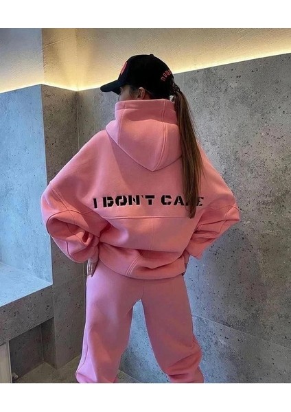 Nakış Işlemeli Üç Iplik Sweat Takım- Pembe