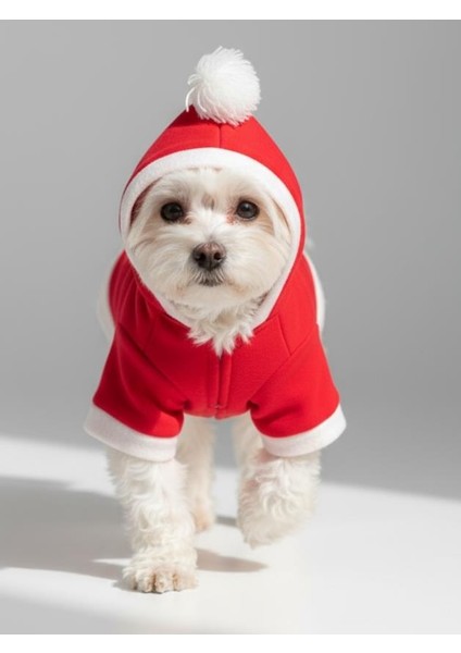 Uncle Teddy Kırmızı Xmas Köpek Kıyafeti | Kapüşonlu Polar Noel Sweatshirt | Küçük Irklar Için fırsatları