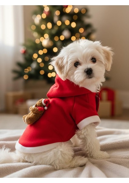 Uncle Teddy Kırmızı Xmas Köpek Kıyafeti | Kapüşonlu Polar Noel Sweatshirt | Küçük Irklar Için indirimleri