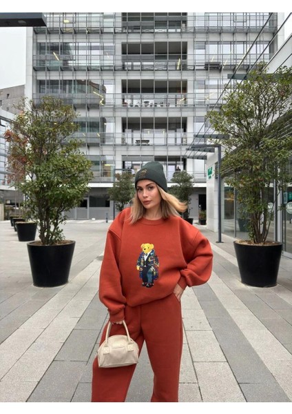 Bisiklet Yaka Üç Iplik Sweat Takım - Kiremit fırsatları