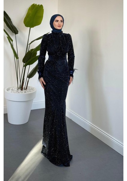 Zuelia Taşlı Kuyruklu Balık Abiye Lacivert