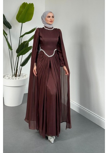 Maelis Beli ve Boynu Taşlı Abiye Gül Kurusu