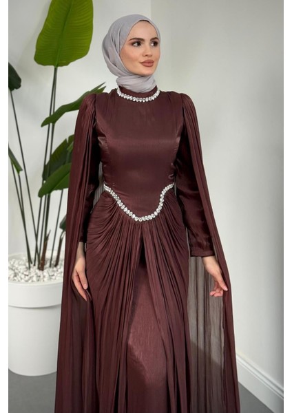 Maelis Beli ve Boynu Taşlı Abiye Gül Kurusu fiyatları