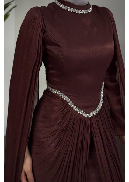 Maelis Beli ve Boynu Taşlı Abiye Gül Kurusu indirimleri