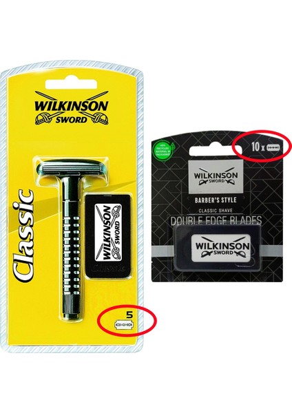 Wilkinson Classic Tıraş Makinesi 5 Adet Jilet Ile Birlikte, Barber's Style 10'lu Jilet Tıraş Seti