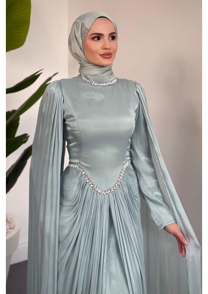 Maelis Beli ve Boynu Taşlı Abiye Mint fırsatları