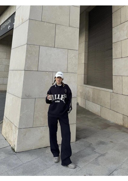 Üç Iplik Yakalı Sweat Baggy Pantalonlu Takım - Siyah